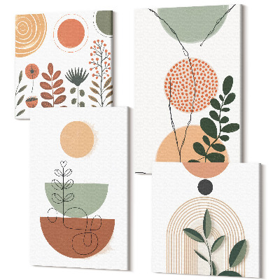 Tablouri multicanvas 4 piese Forme abstracte cu motive vegetale colorate