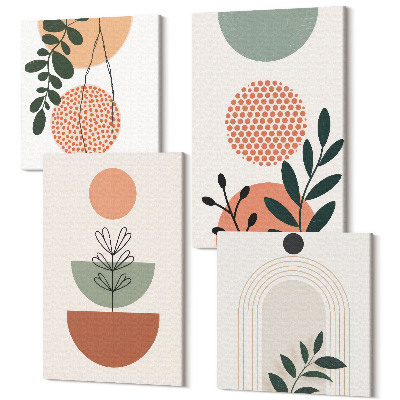 Tablou 4 piese Motive vegetale în forme și culori moderne