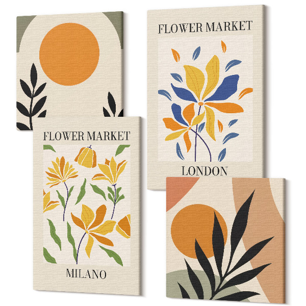 Tablou 4 piese Postere florale Paris Milano Londra