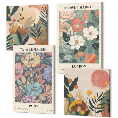 Tablouri canvas set 4 piese Postere florale Paris Londra