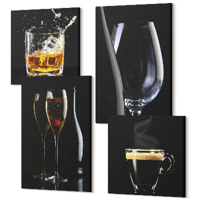 Tablou 4 piese Whisky, vin, șampanie, cafea bea alcool