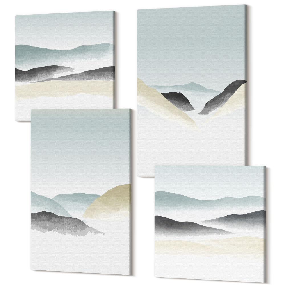 Tablouri multicanvas 4 piese Munți minimalisti în pasteluri delicate