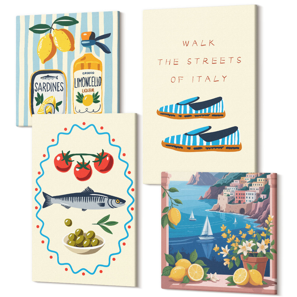 Tablouri canvas set 4 piese Arome italiene și stil de viață în imagini colorate