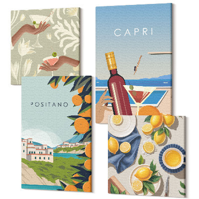 Tablou 4 piese Vederi de vacanță lamai italiene Positano și Capri