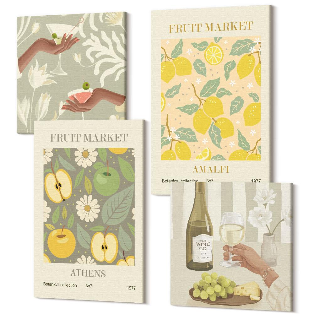 Tablouri canvas set 4 piese Modele de fructe postere vin italian