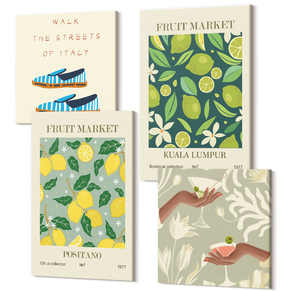 Tablouri canvas set 4 piese Modele de fructe Afișe de cultură italiană