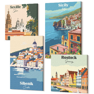 Tablou 4 piese Peisaje ale orașelor europene cu clădiri colorate