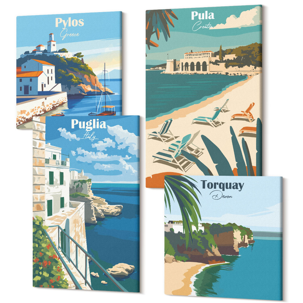 Tablouri multicanvas 4 piese Peisaje pitorești de litoral din destinații turistice