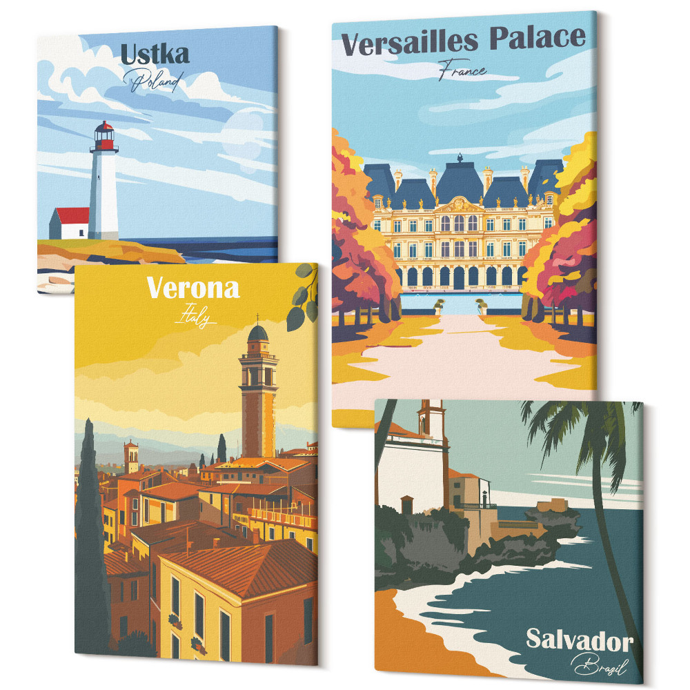 Tablou 4 piese Vederi ale locurilor celebre de la mare și din orașe