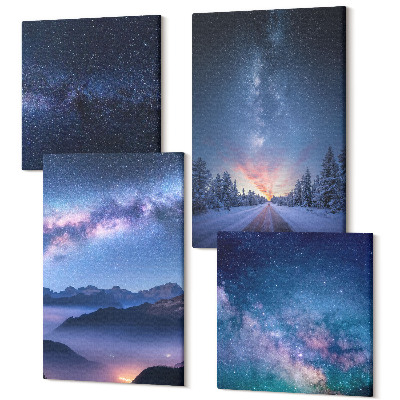 Tablou 4 piese Cerul nopții munții defileu spațiul și peisajul de iarnă