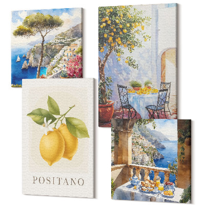 Tablou 4 piese Vederi la Positano cu lămâi arhitectură italiană