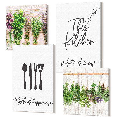Tablouri multicanvas 4 piese Bucătărie semnează ierburi și plante uscate
