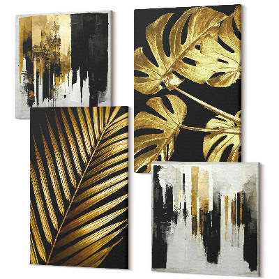 Tablouri multicanvas 4 piese Frunze de palmier, frunze de monstera, abstracte elegante