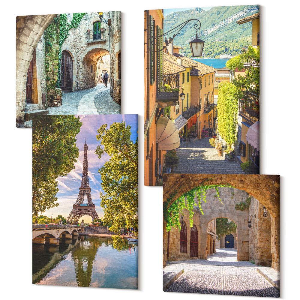 Tablou 4 piese Străzi frumoase, arhitectură istorică, Turnul Eiffel