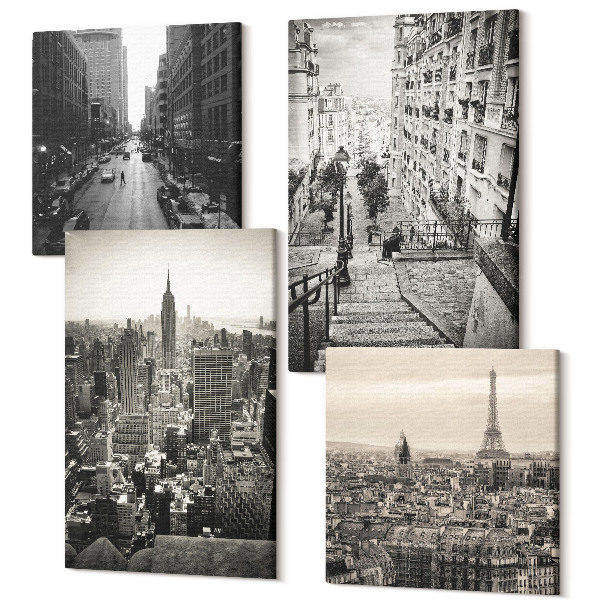 Tablou 4 piese Vedere la oraș Paris New York și scări fermecătoare