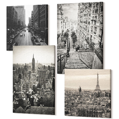 Tablou 4 piese Vedere la oraș Paris New York și scări fermecătoare