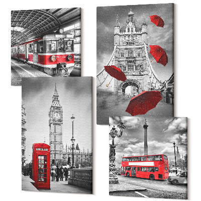 Tablou 4 piese Accente roșii și clădiri celebre din Londra