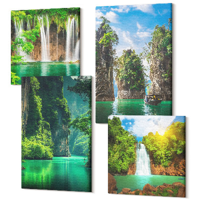 Tablouri multicanvas 4 piese Peisaje verzi cu cascade și stânci