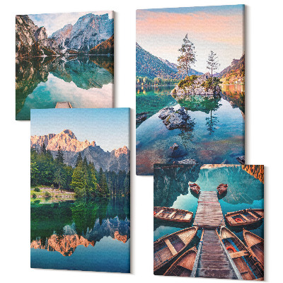 Tablouri multicanvas 4 piese Lacuri de munte cu reflexii in apa si padure