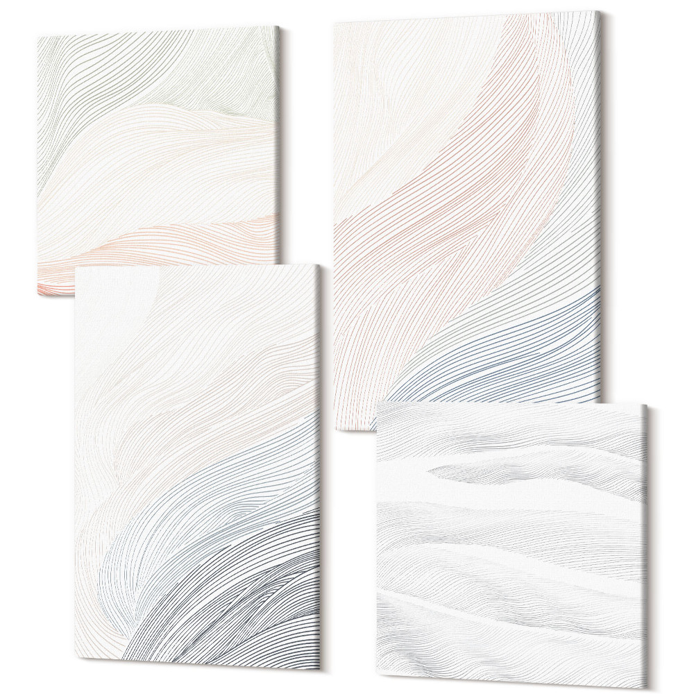 Tablouri multicanvas 4 piese Pictură cu valuri abstracte pe carton în culori pastelate