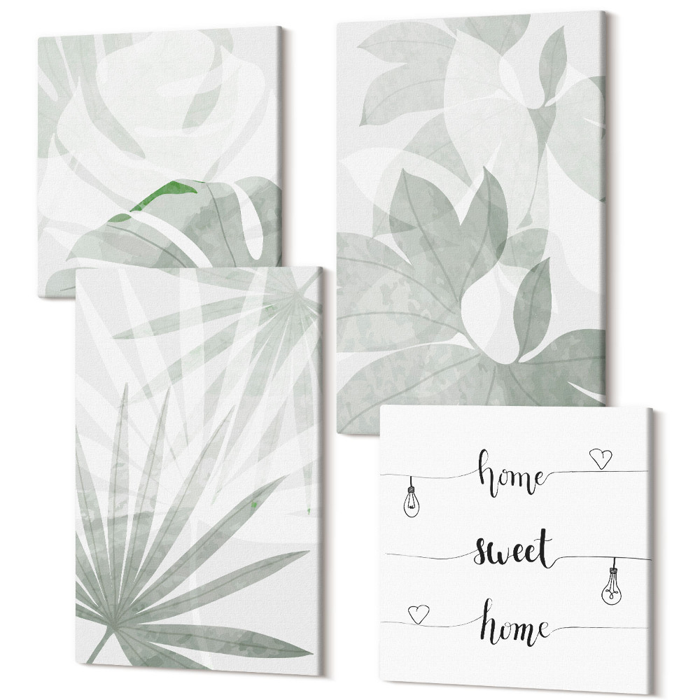 Tablou 4 piese Plantați frunzele în nuanțe de verde și gri