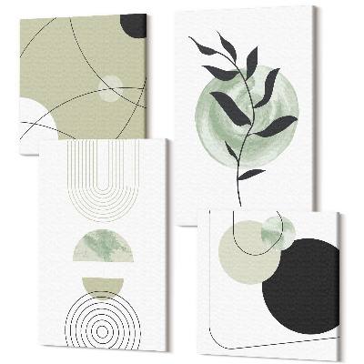 Tablou 4 piese Forme abstracte și motive vegetale în verde