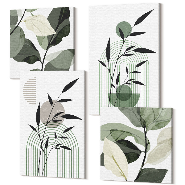 Tablouri canvas set 4 piese Compoziții abstracte de plante, stil boho