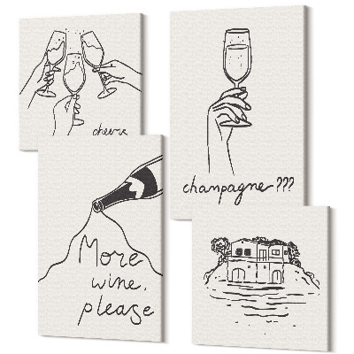 Tablouri multicanvas 4 piese Momente vesele cu vin și șampanie line-art