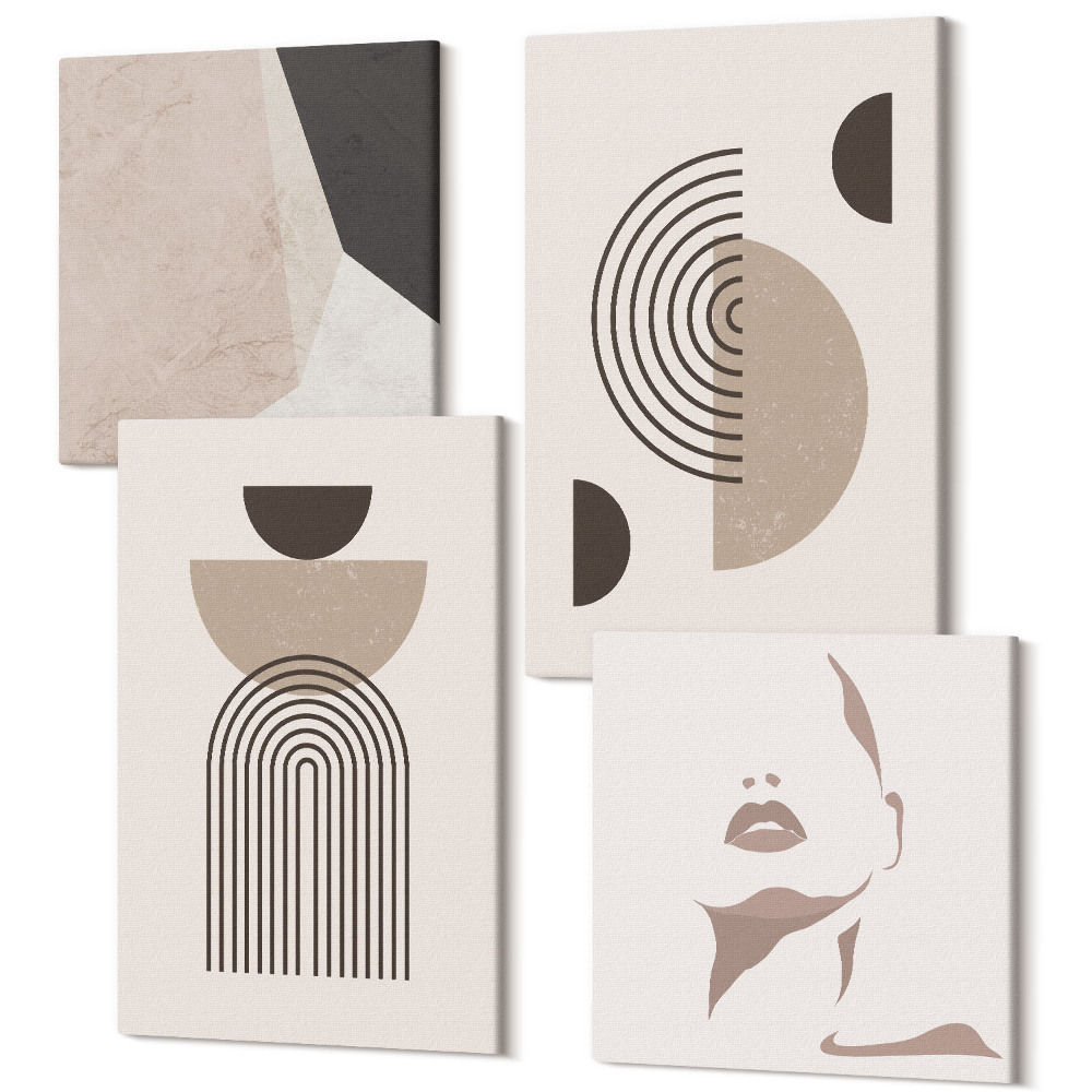 Tablouri multicanvas 4 piese Forme geometrice abstracte și silueta facială