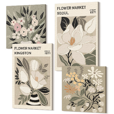 Tablou 4 piese Flori retro din diferite orașe din întreaga lume
