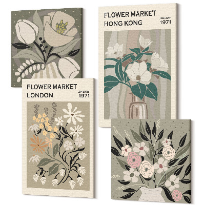 Tablouri multicanvas 4 piese Postere florale Londra Hong Kong ilustrații