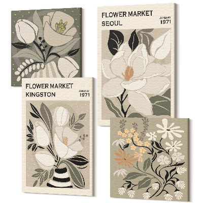 Tablou 4 piese Ilustrații în stil retro cu flori din Kingston Seul