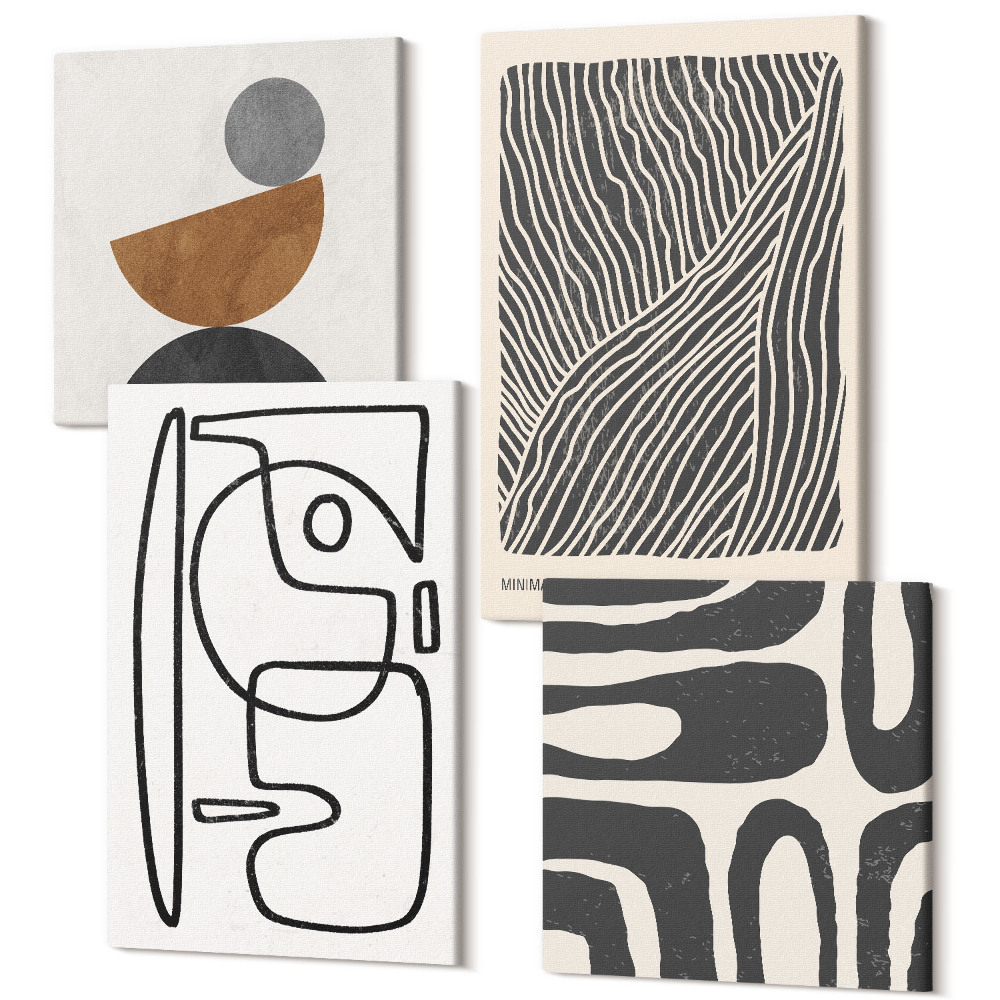 Tablouri canvas set 4 piese Modele abstracte cu linii și texturi pe un fundal deschis
