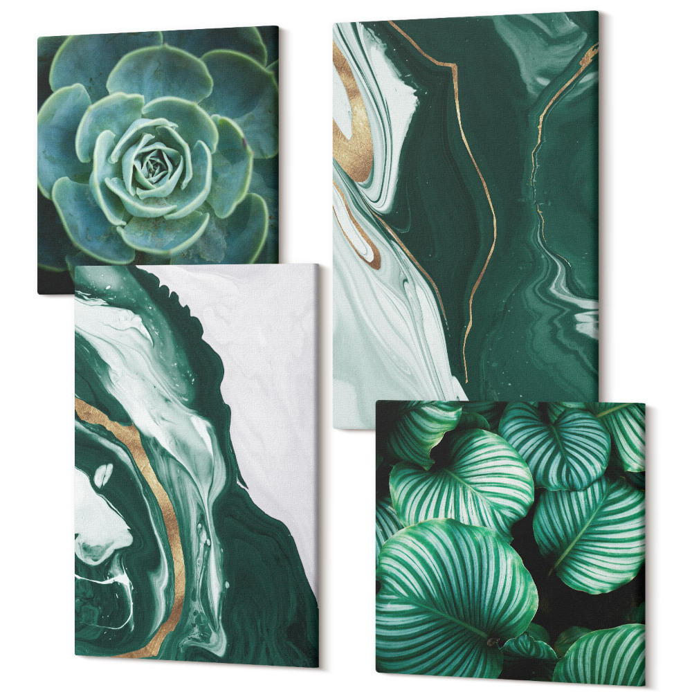 Tablouri multicanvas 4 piese Modele de vopsea abstracte frunze de plante suculente