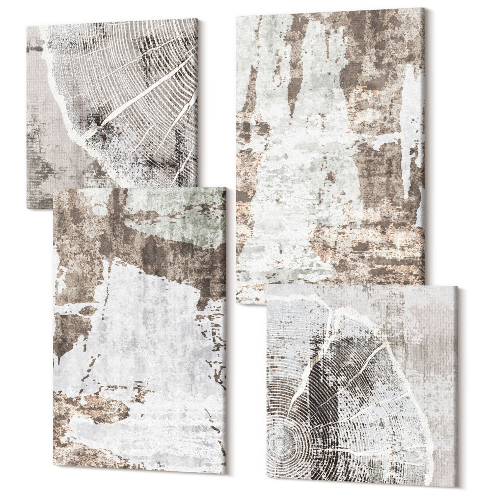 Tablouri multicanvas 4 piese Modele abstracte în nuanțe de alb și maro