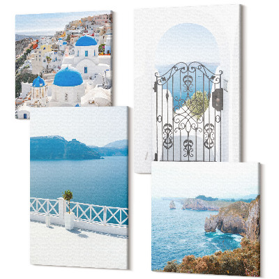 Tablou 4 piese Vedere la mare cu arhitectură grecească
