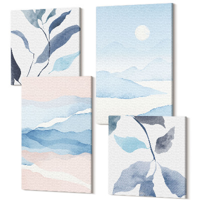 Tablouri multicanvas 4 piese Peisaje de munte delicate în plante acuarele