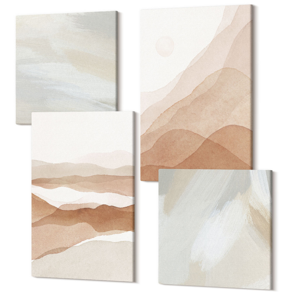 Tablou 4 piese Peisaje abstracte în nuanțe de maro și bej