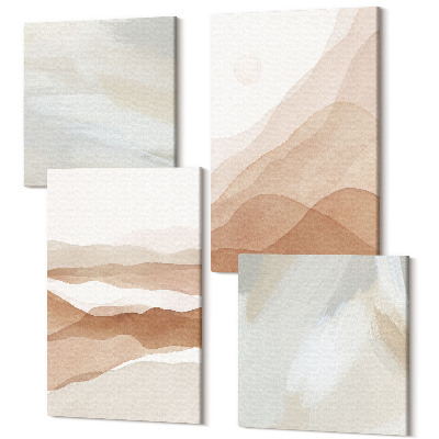 Tablou 4 piese Peisaje abstracte în nuanțe de maro și bej
