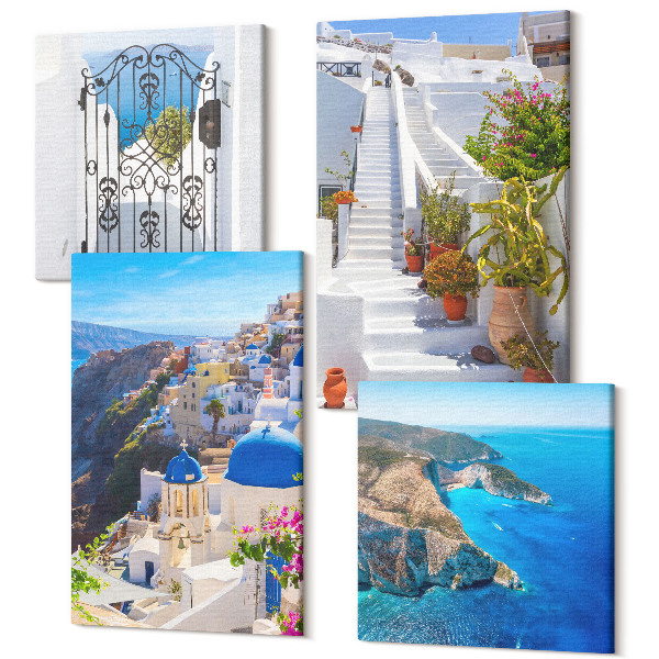 Tablou 4 piese Vederi ale arhitecturii grecești din Santorini din Oia