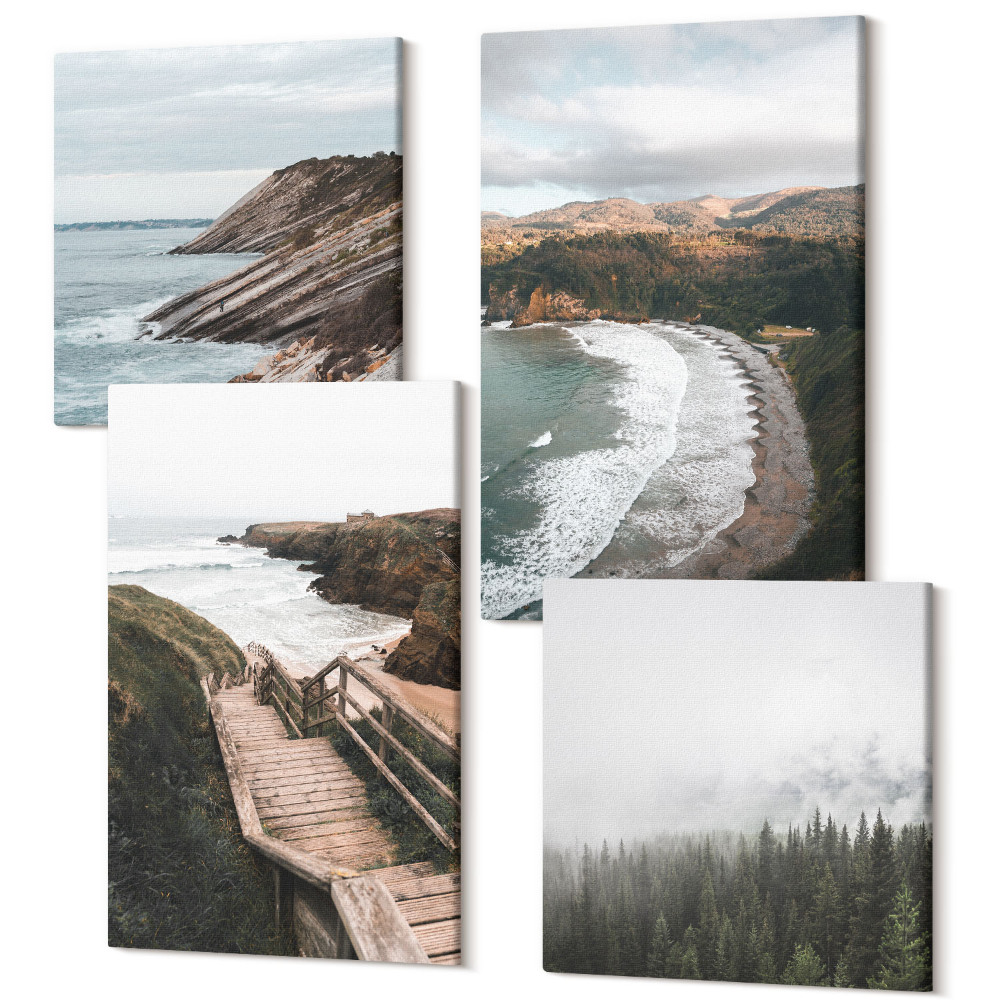 Tablouri multicanvas 4 piese Vederi la malul mării cu stânci și peisaje de plajă