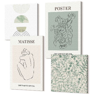 Tablouri canvas set 4 piese Linii și modele de plante într-un stil minimalist