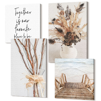 Tablouri canvas set 4 piese Flori și ramuri într-un stil natural minimalist