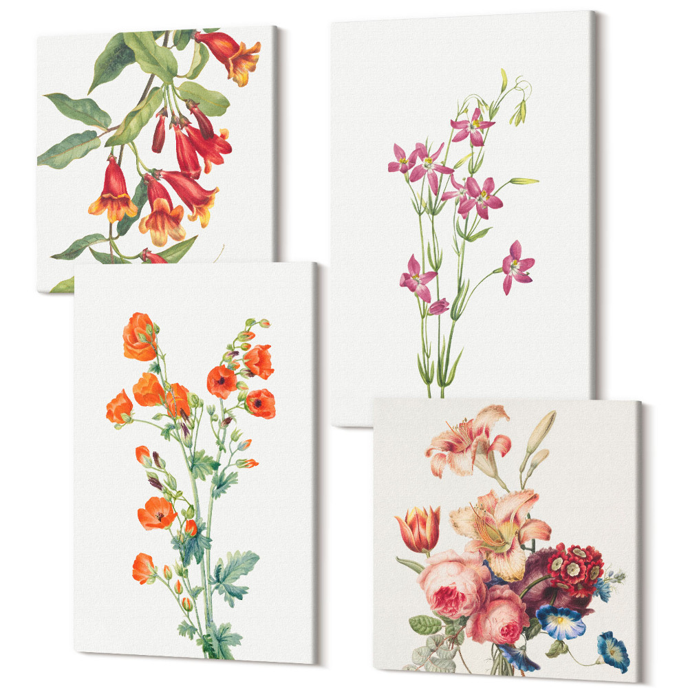 Tablouri multicanvas 4 piese Pictură retro vintage cu flori