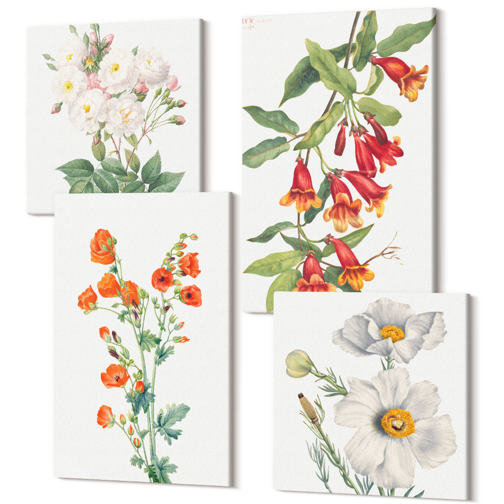 Tablou 4 piese Compoziții florale pictură retro vintage