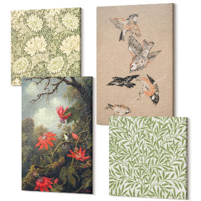 Tablouri multicanvas 4 piese Flori și păsări în mediul natural