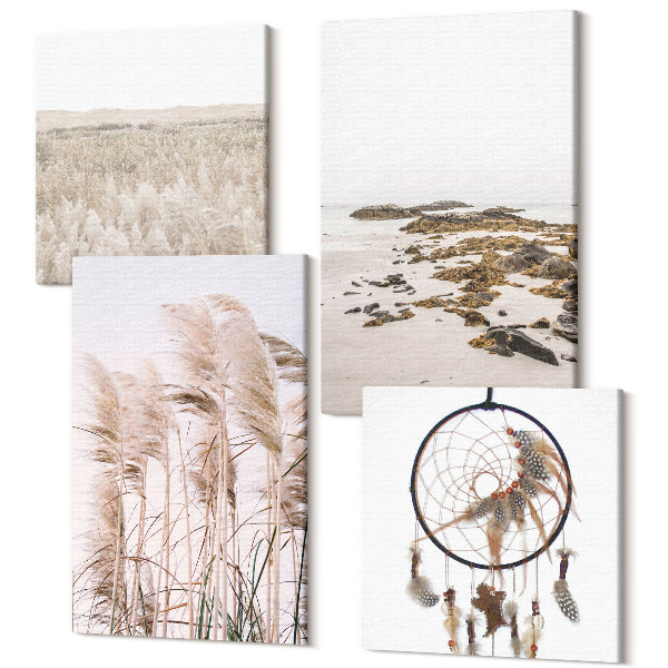 Tablou 4 piese Câmpuri de iarbă de la pampa plajă apărător de vis stil boho