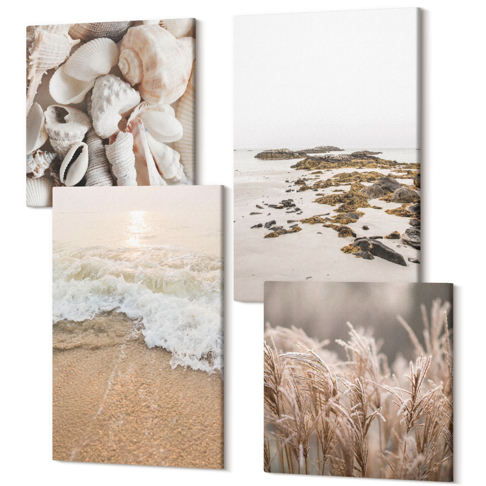 Tablouri canvas set 4 piese Valuri de iarbă de plajă și pietre de la malul mării boho