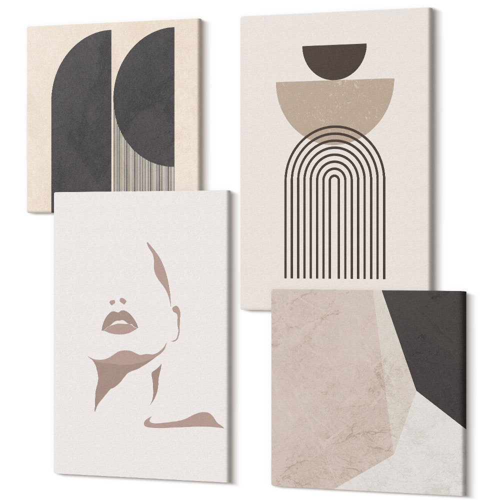 Tablouri canvas set 4 piese Modele abstracte în nuanțe de alb și maro