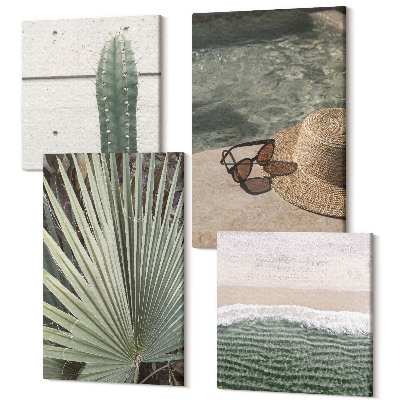 Tablou 4 piese Plante tropicale și accesorii de vacanță pe malul apei